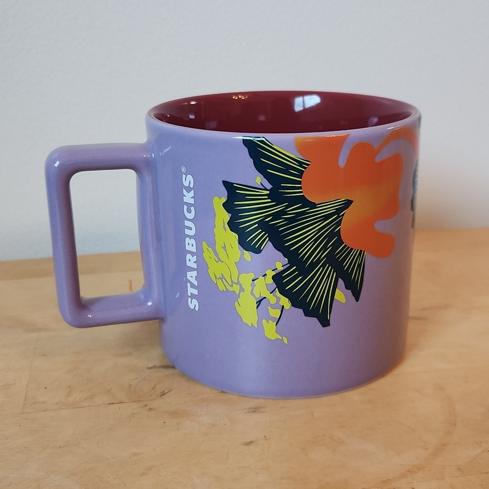 Starbucks Ceramic Mug With Lilac Jellyfish and Parasols Size 14 ounces